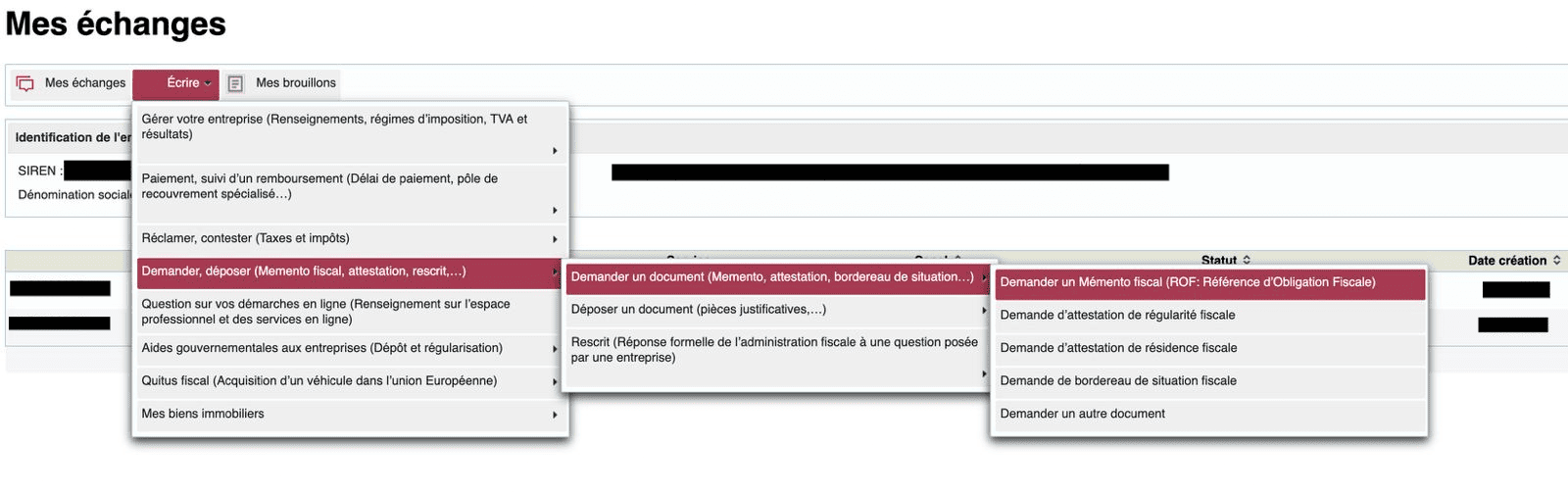 Parcours de demande d'un mémento fiscal depuis la messagerie impots.gouv