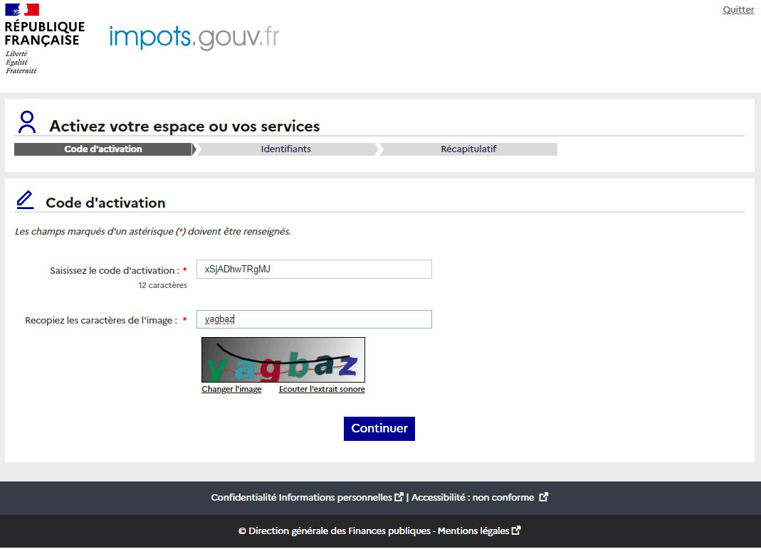 Activation de l'espace professionnel avec le code postal