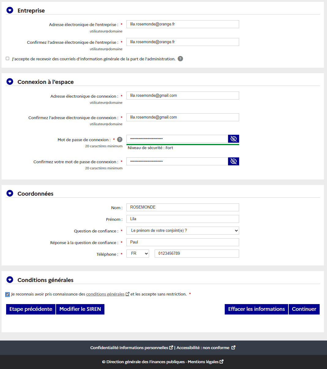 Création des identifiants de connexion